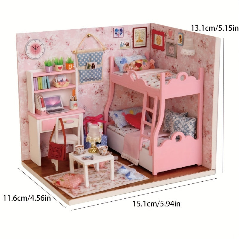 Poppenhuis | Magiczny mini świat - drewniany domek do samodzielnego montażu z oświetleniem LED