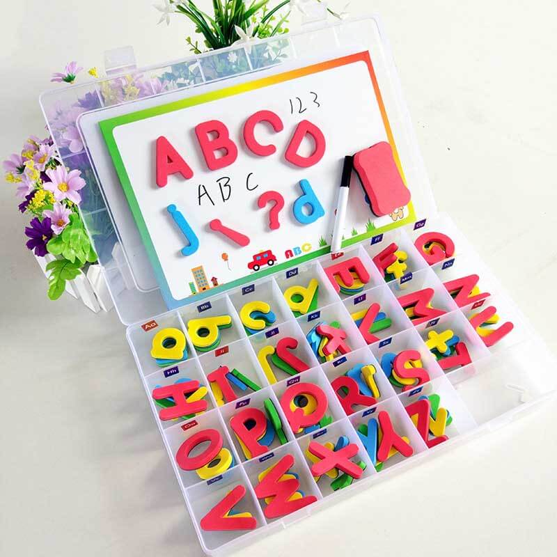 AlphaMag | Diversão educativa - Conjunto de letras magnéticas dupla face com acessórios