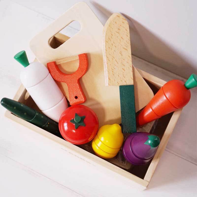 MiniChef | Playfully cooking - Wooden play kitchen with cuttable vegetables and fruit