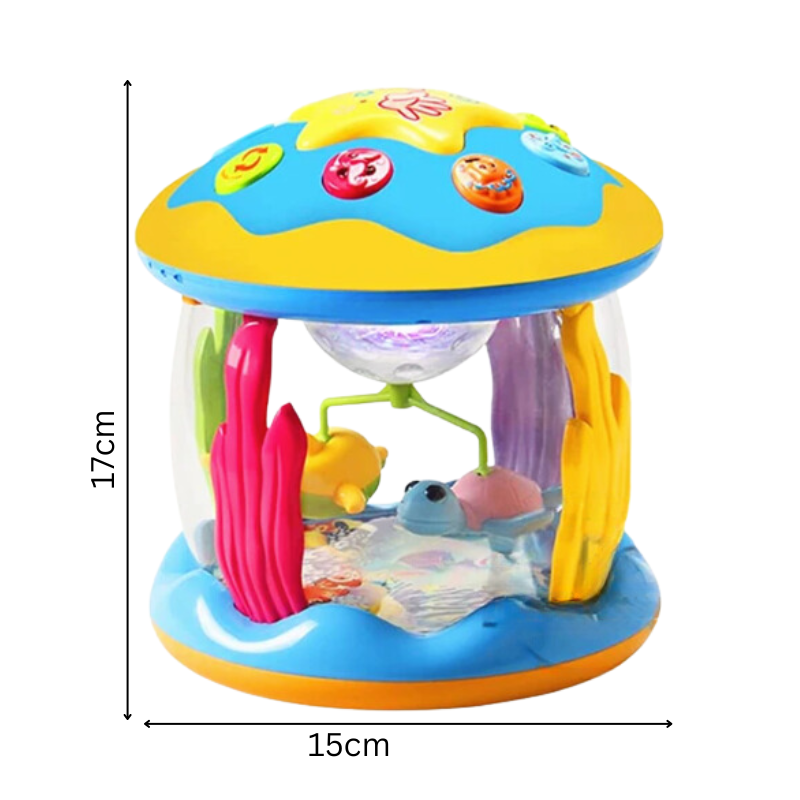 TwinkleDrum | Magisk ljus- och musikupplevelse för bebisar - Roterande Montessori leksakstrumma