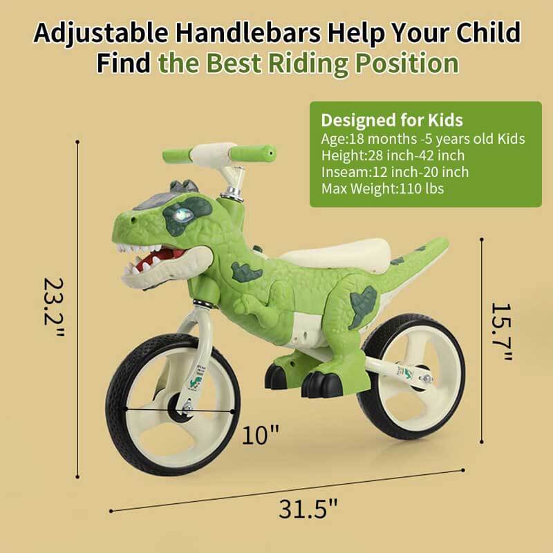 Dino Laufrad für Kleinkinder – Robustes T-Rex Fahrrad mit verstellbarem Lenker