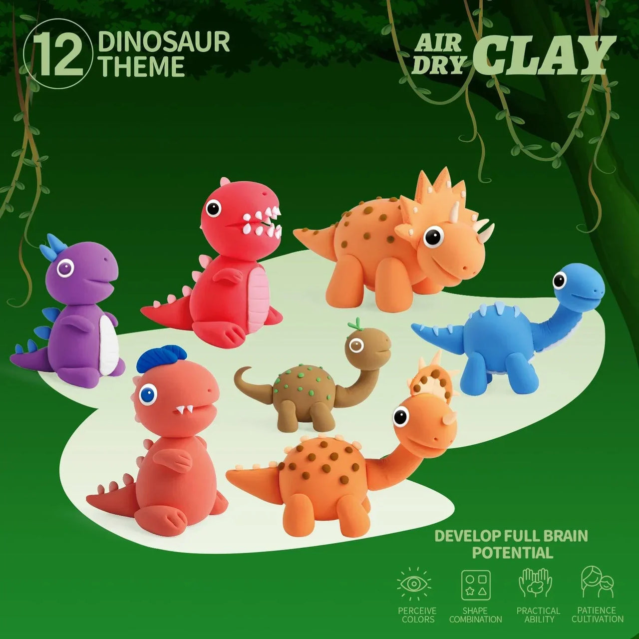 DinoClay | Modellare creativamente con i dinosauri – Set di argilla fai-da-te con 6 forme