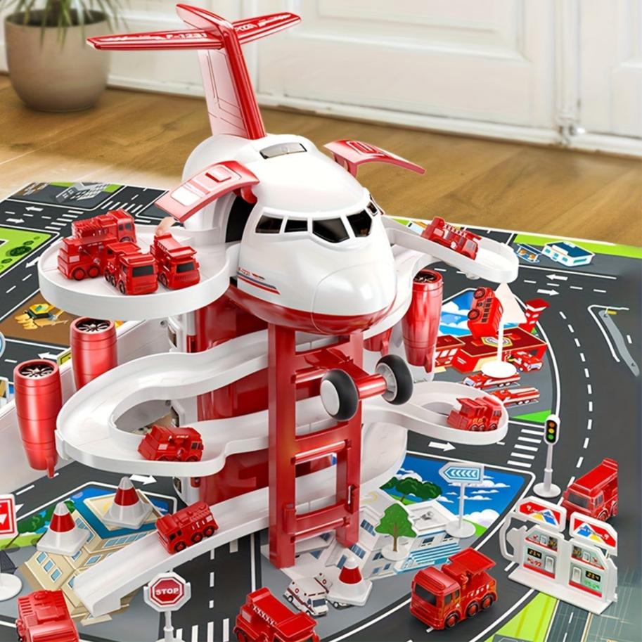 SkyRescue | Przygodowa zabawa - Zestaw do zabawy samolot i wóz strażacki z matą do zabawy