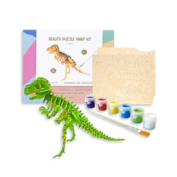 DinoCraft | Construye y pinta - Rompecabezas 3D de dinosaurio Montessori para aprendizaje creativo