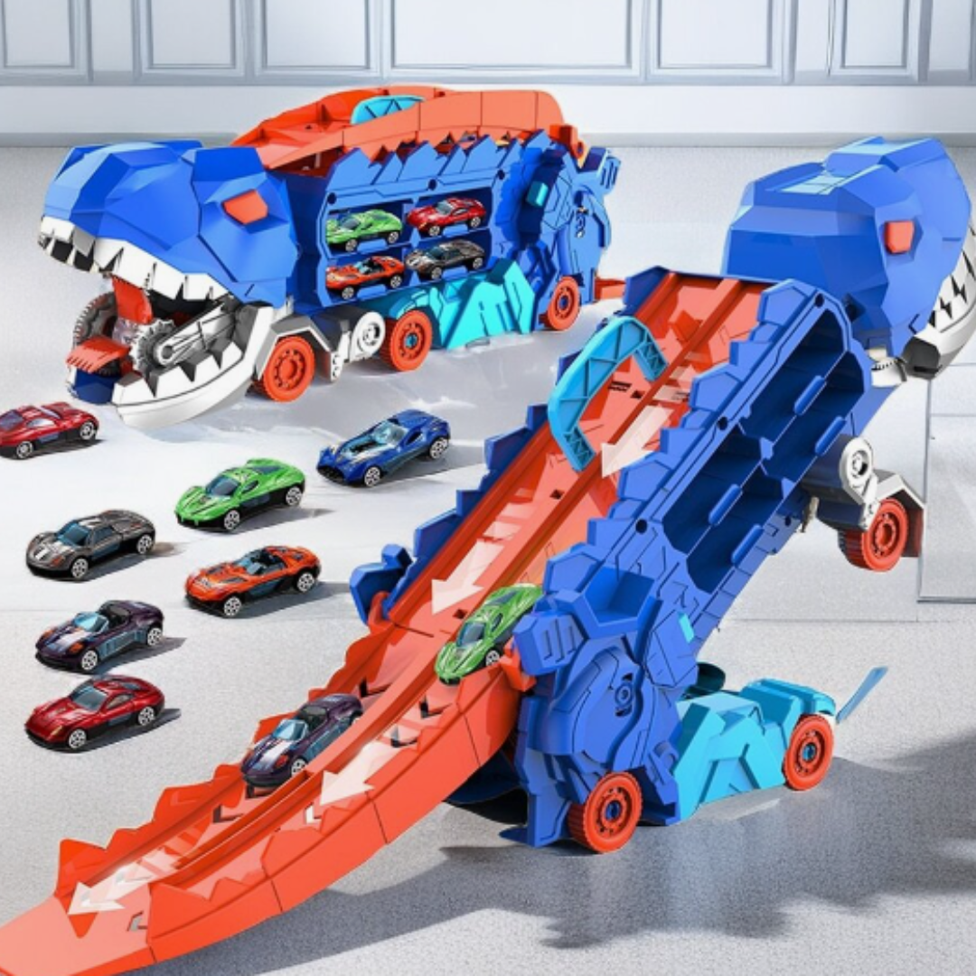 Transporteur Jurassique | Expérience de jeu ultime avec voitures de course - Camion Dinosaure Transformable