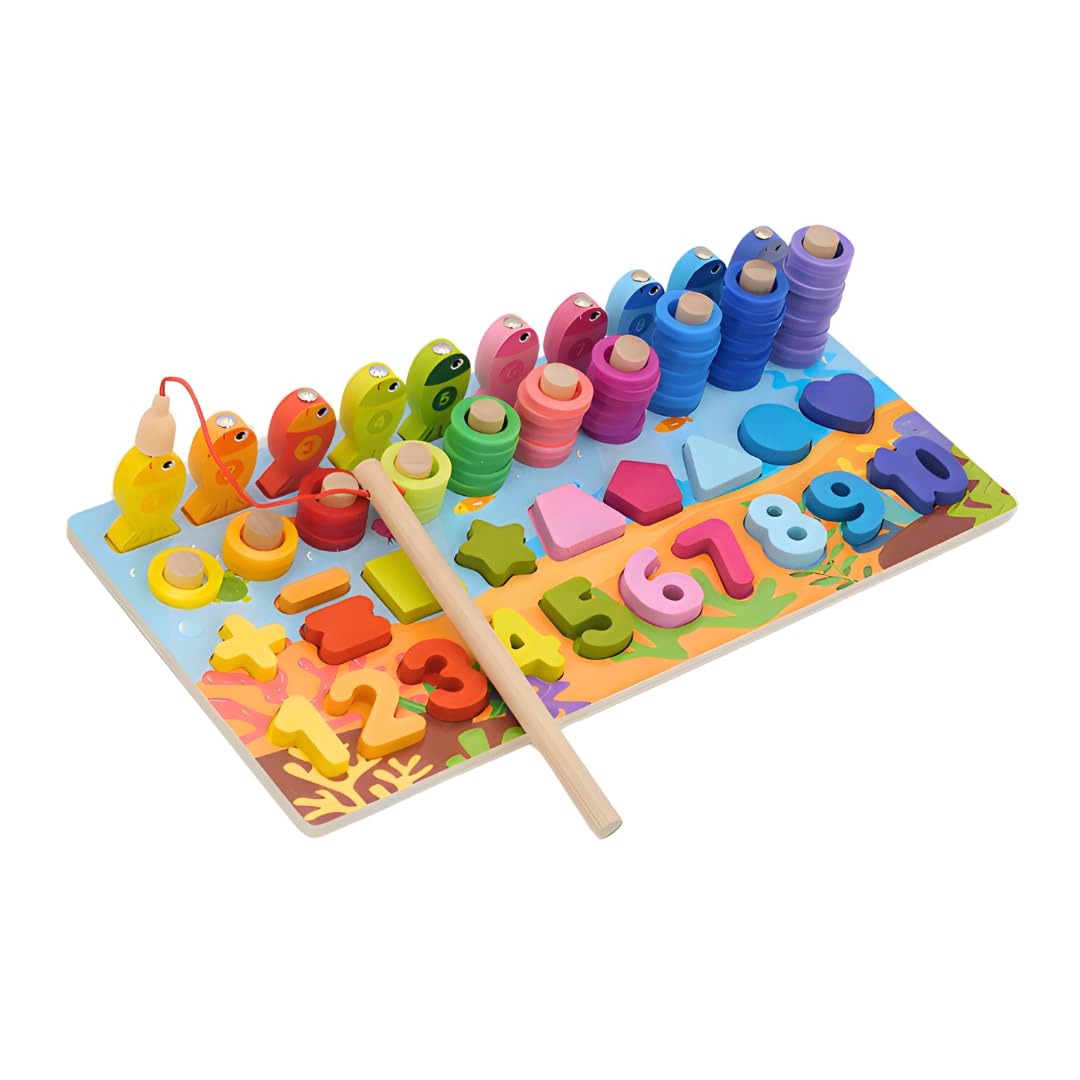 EcoToys Zahlenpuzzle | Zählen lernen mit Freude - Hölzerne Montessori Zahlenpuzzle & Angelspiel