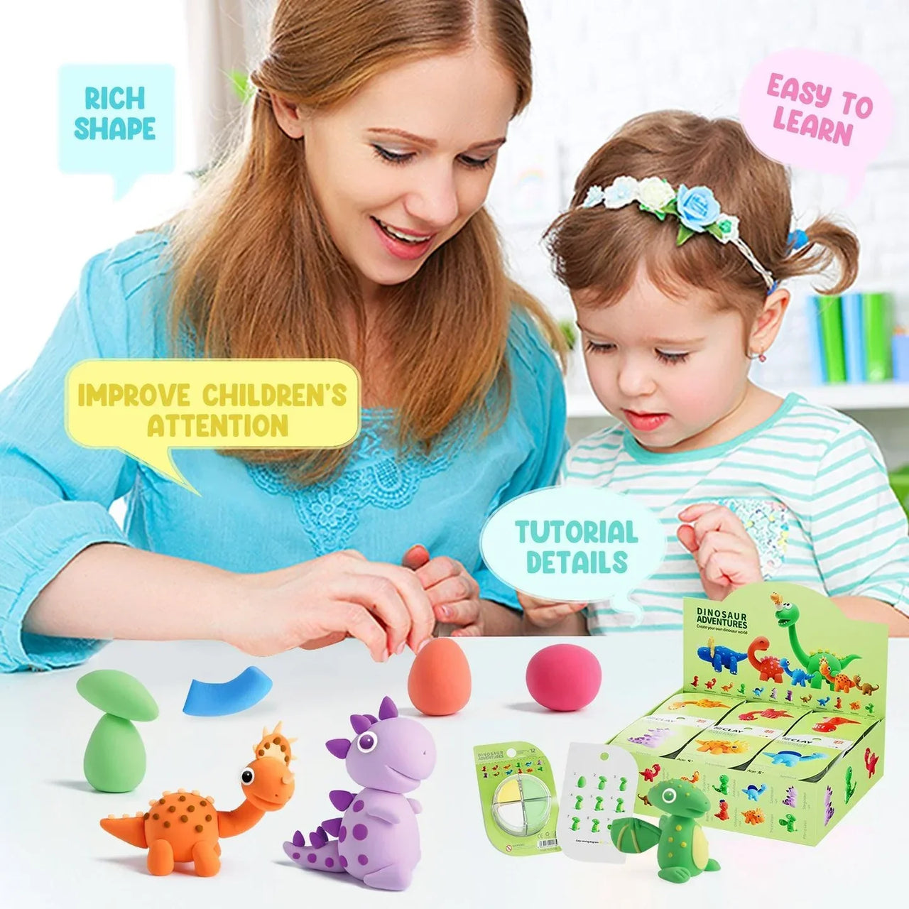 DinoClay | Modellare creativamente con i dinosauri – Set di argilla fai-da-te con 6 forme