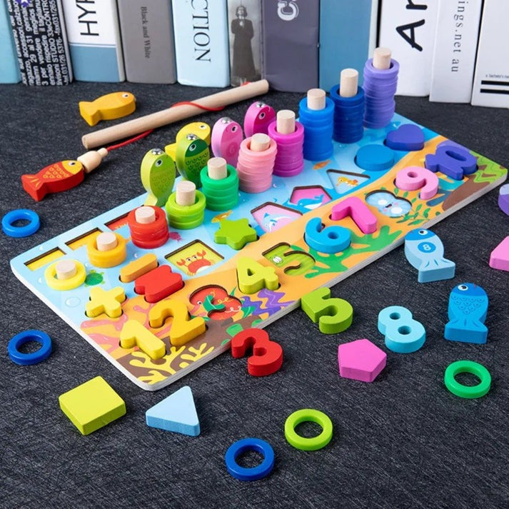 EcoToys Zahlenpuzzle | Zählen lernen mit Freude - Hölzerne Montessori Zahlenpuzzle & Angelspiel