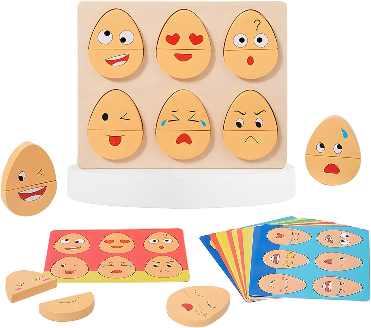Ökospielzeug EmoEier | Entdecke Emotionen spielerisch - Montessori Holz Ausdruckseier für Kleinkinder!