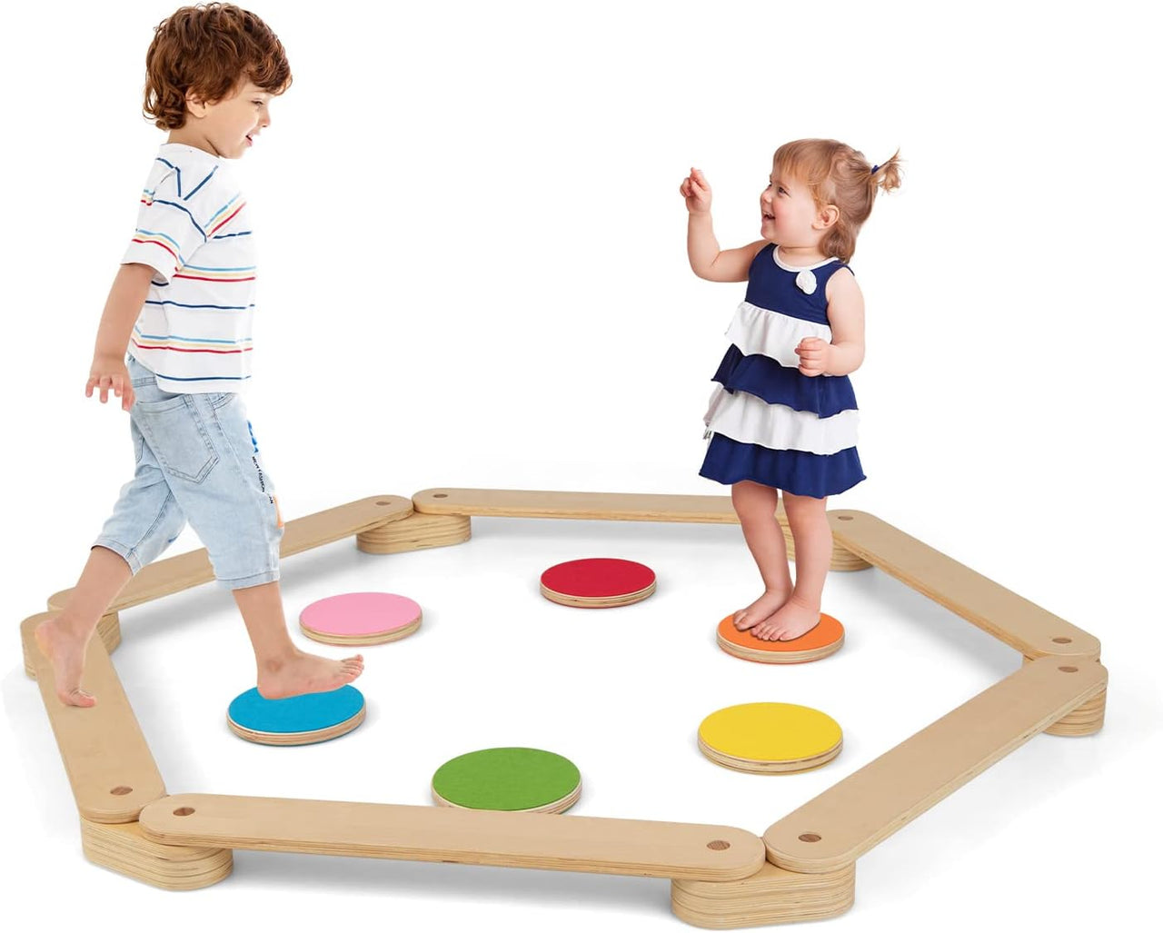 Ecotoys Schritt & Balance | Abenteuerlicher Spielspaß - Montessori-Balancebalken und Trittsteine für drinnen und draußen!