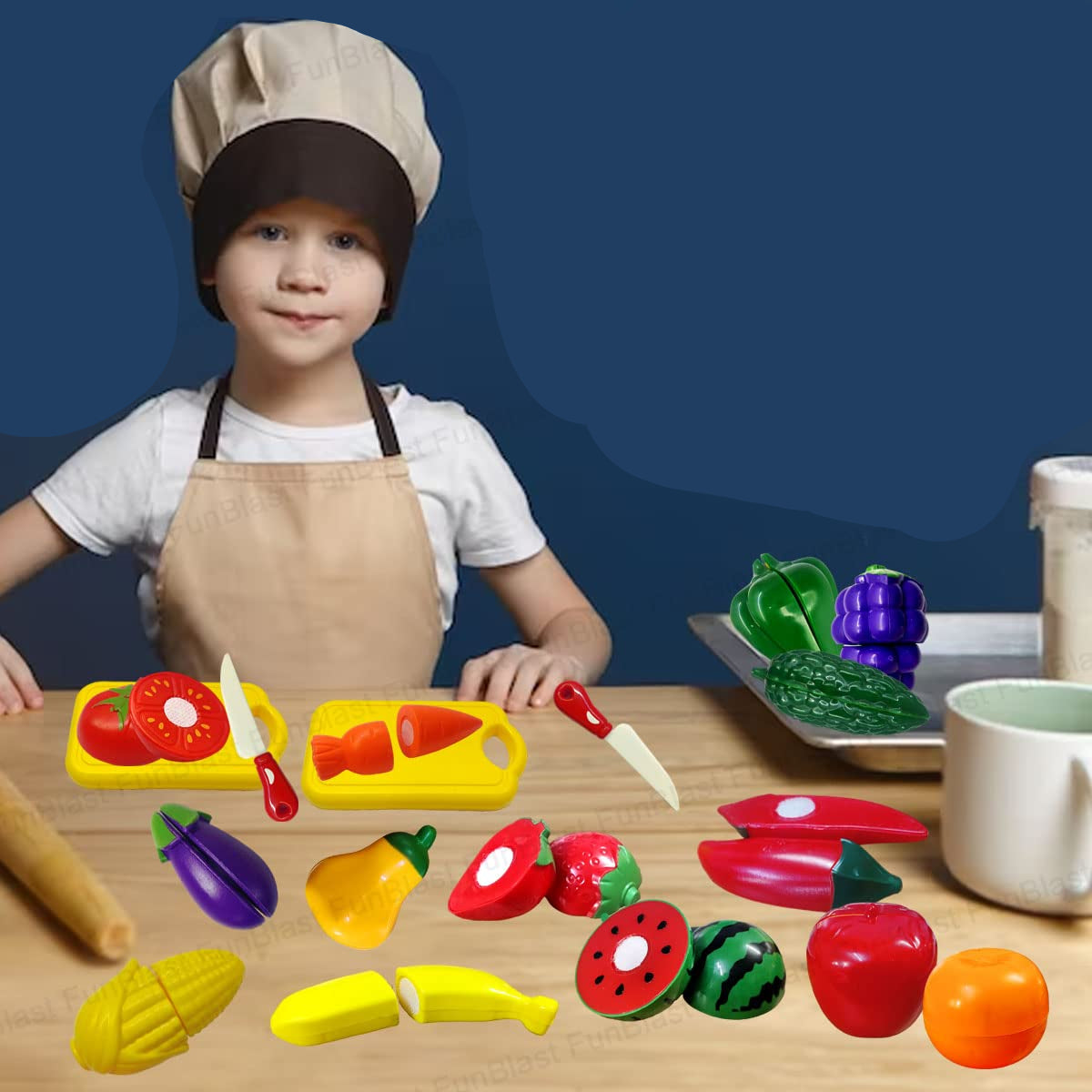 MiniChef | Spielerisches Lernen Schneiden - Gemüse- und Obstschneideset für Kinder