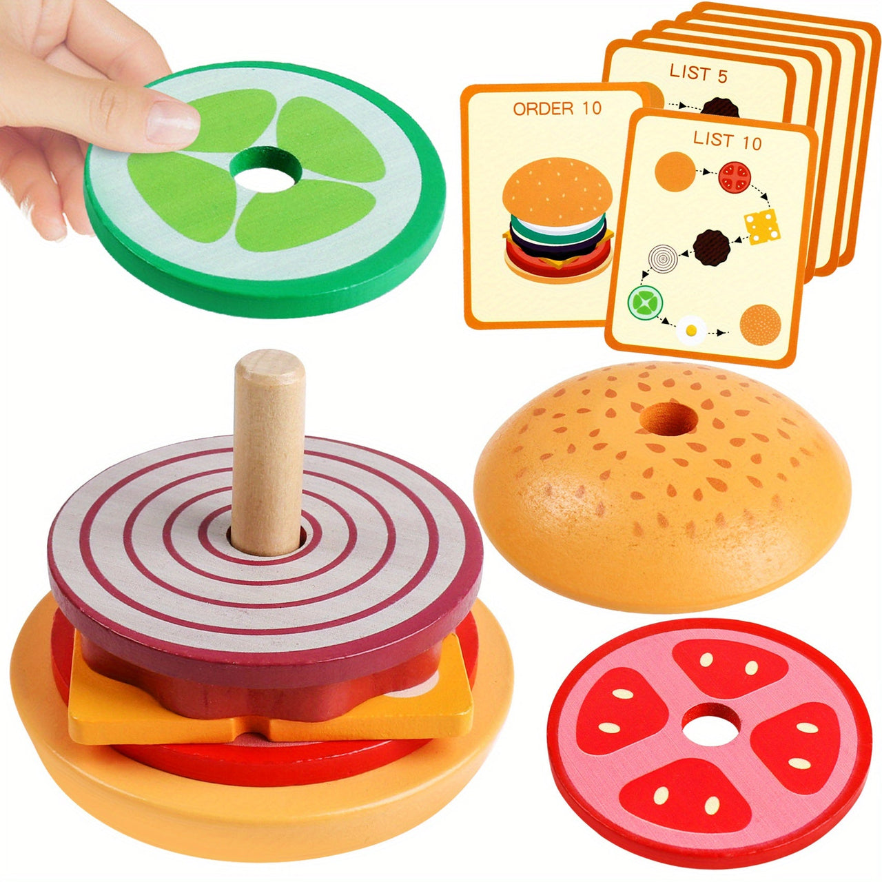 Ecotoys BurgerMaster | Spielerisch Stapeln - Pädagogisches Montessori Stapelspielzeug für Kleinkinder und Vorschulkinder