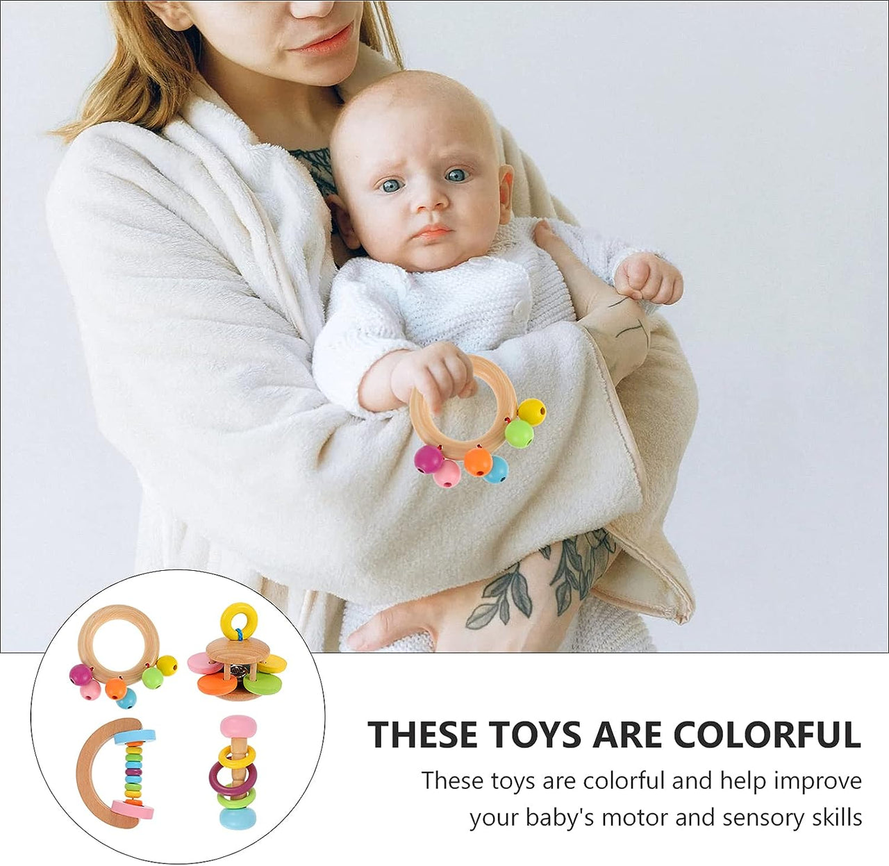 Ecotoys RattlePlay | Divertimento sensoriale per i più piccoli - Sonagli Montessori in legno