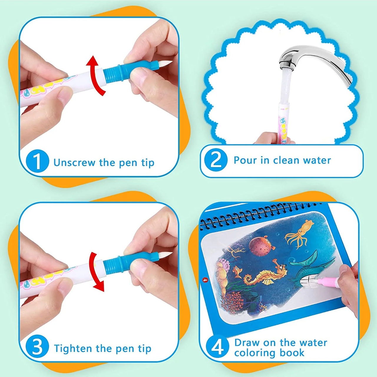 Magisches Wasser Malbuch | Fördert Kreativität und Spielspaß - Malen mit Wasser