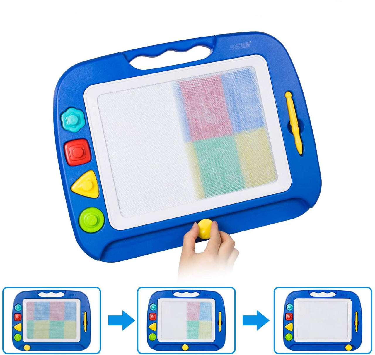 Magnetix MagniSketch | Amusement créatif infini - Grand tableau magnétique de dessin avec 4 couleurs et tampons