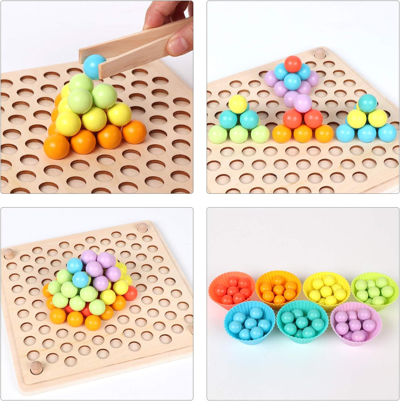 Ecotoys Grip & Play | Fine motor skills and learning fun - Wooden bead board with tweezer game for educational development!