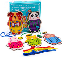 Thumbnail for Ecotoys Lace & Learn | Creative lacing - Montessori Wooden Animal Sewing Cards!