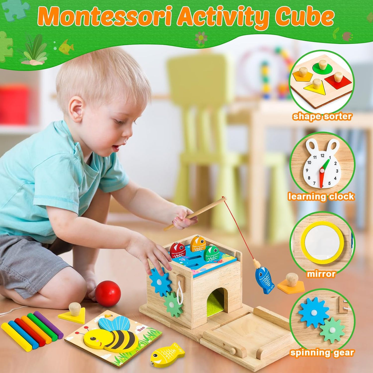 EcoToys EduPlay Box | Stimola l'apprendimento e la scoperta - Set di gioco in legno Montessori