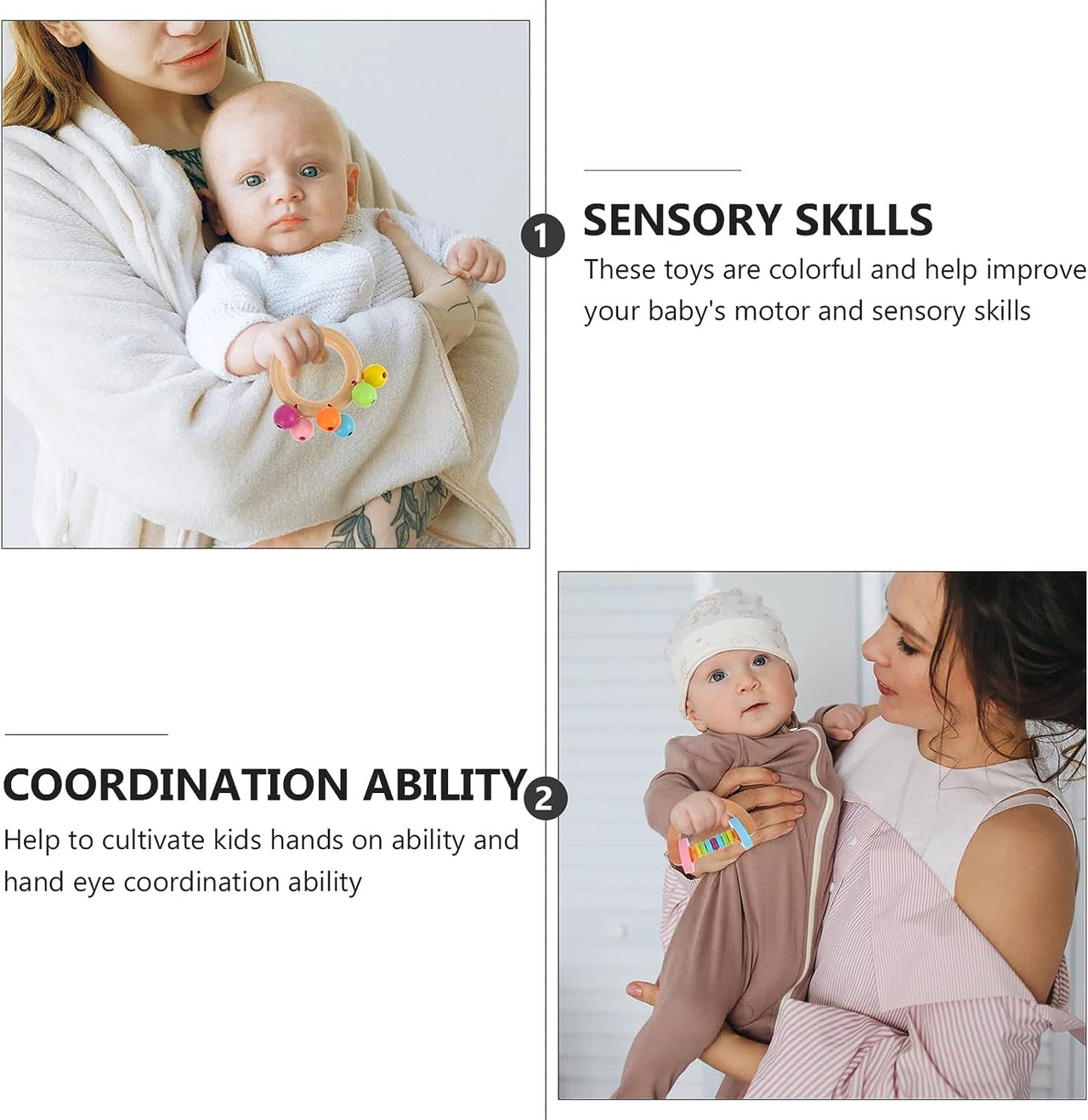 Ecotoys RattlePlay | Divertimento sensoriale per i più piccoli - Sonagli Montessori in legno
