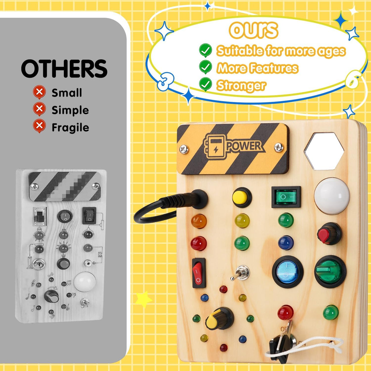 EcoToys GlowSwitch | Rozwijaj kreatywność swojego malucha - Montessori LED drewniana tablica do zabawy