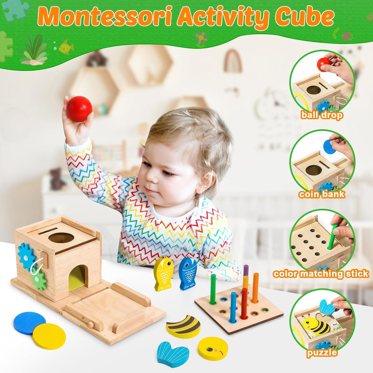 EcoToys EduPlay Box | Stimola l'apprendimento e la scoperta - Set di gioco in legno Montessori