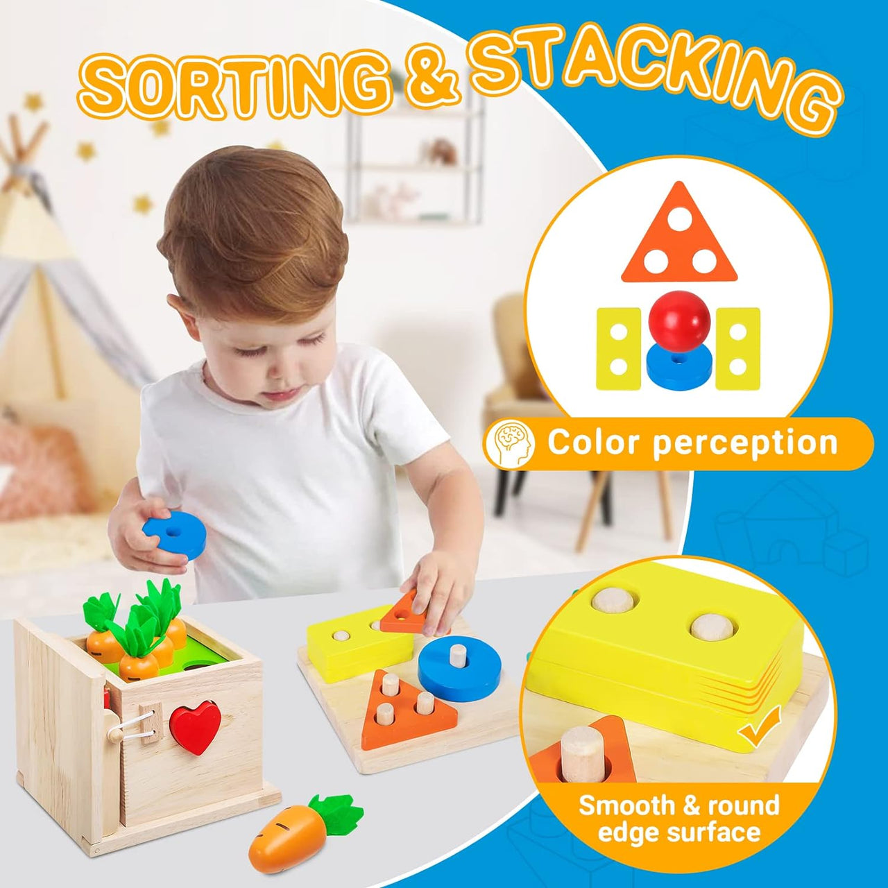 EcoToys EduPlay Box | Stimola l'apprendimento e la scoperta - Set di gioco in legno Montessori
