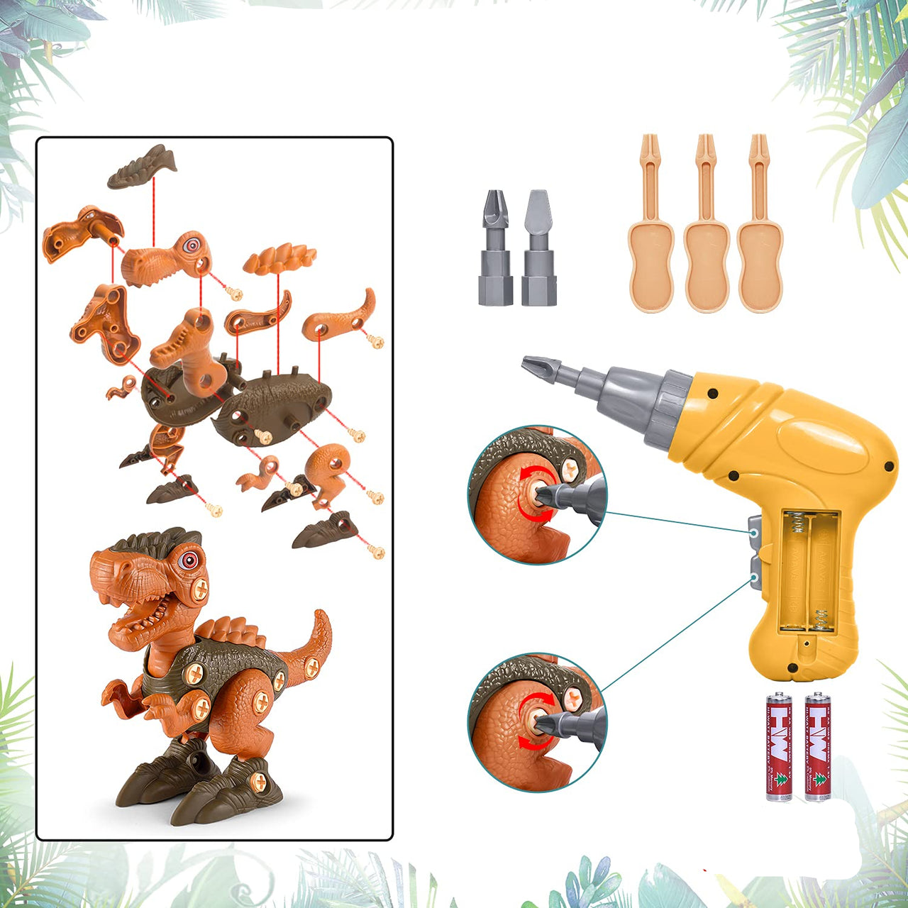DinoBuild | Baue dein eigenes Abenteuer - Educatives Dinosaurier-Konstruktionsset mit Schrauben & Bohrmaschine