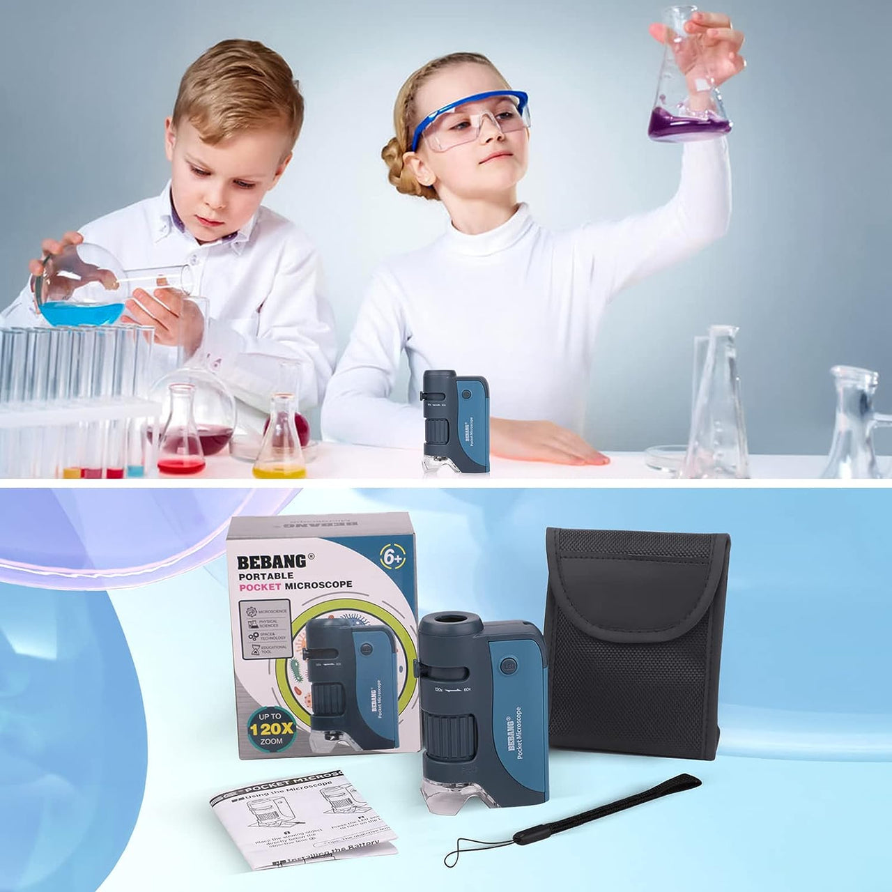MicroQuest | Entdecke die unsichtbare Welt - Tragbares Mikroskop mit 3 Linsen und LED-Beleuchtung