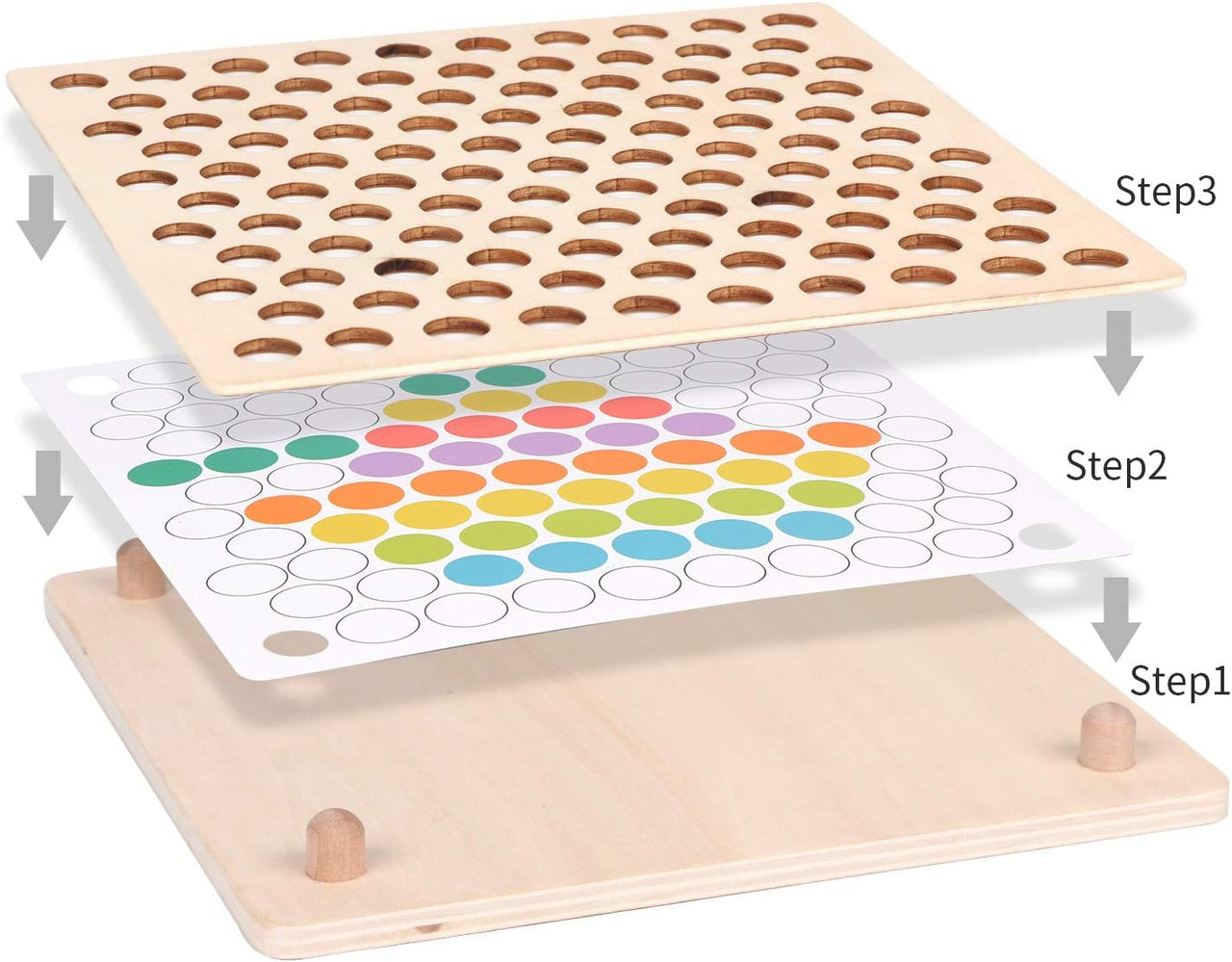 Ecotoys Grip & Play | Fine motor skills and learning fun - Wooden bead board with tweezer game for educational development!