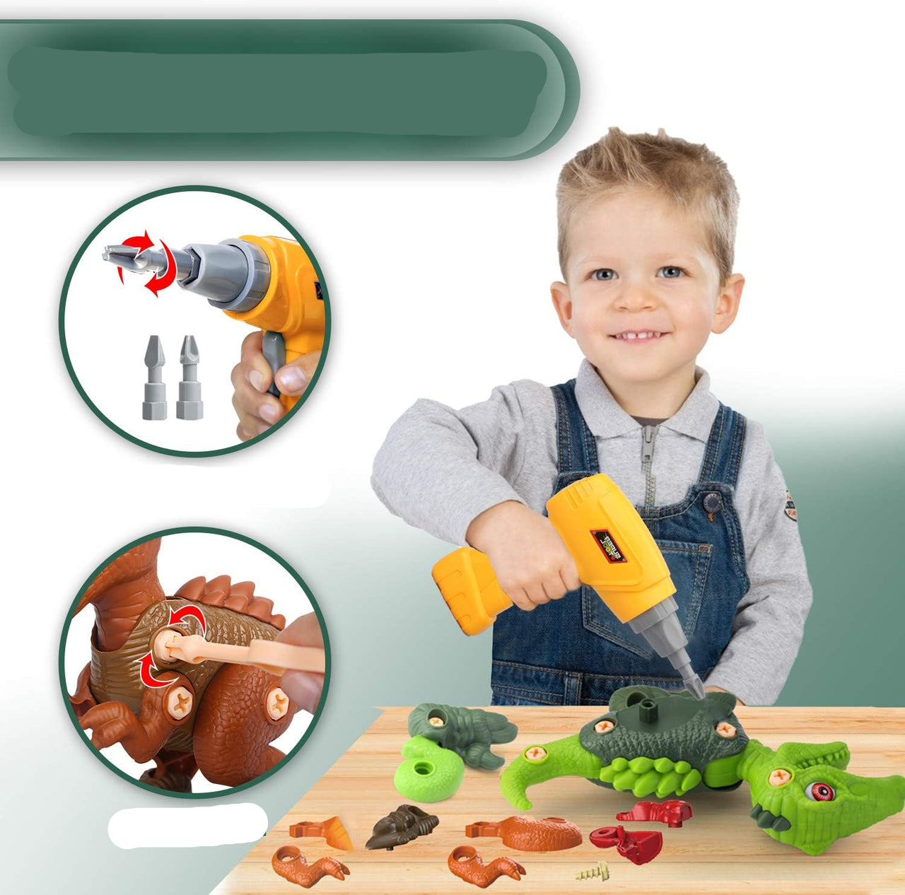 DinoBuild | Baue dein eigenes Abenteuer - Educatives Dinosaurier-Konstruktionsset mit Schrauben & Bohrmaschine