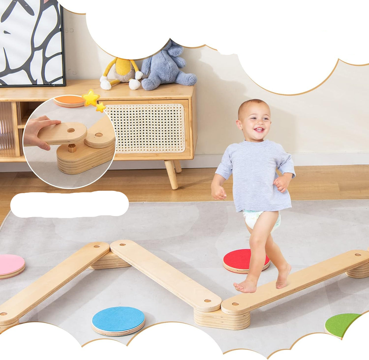Ecotoys Schritt & Balance | Abenteuerlicher Spielspaß - Montessori-Balancebalken und Trittsteine für drinnen und draußen!