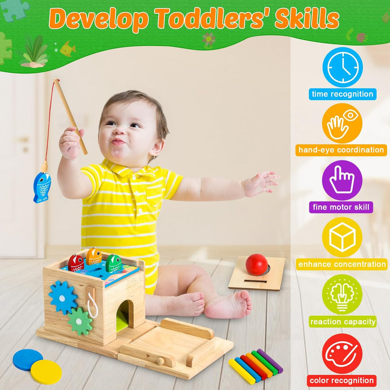 EcoToys EduPlay Box | Stimola l'apprendimento e la scoperta - Set di gioco in legno Montessori