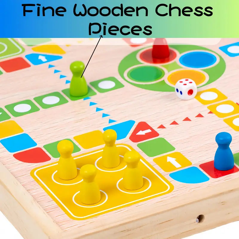 EcoToys EduPlay | Educatief en Vermakelijk - Houten 2-in-1 Bordspel voor Familiaal Plezier