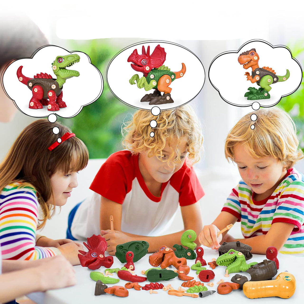 DinoBuild | Baue dein eigenes Abenteuer - Educatives Dinosaurier-Konstruktionsset mit Schrauben & Bohrmaschine