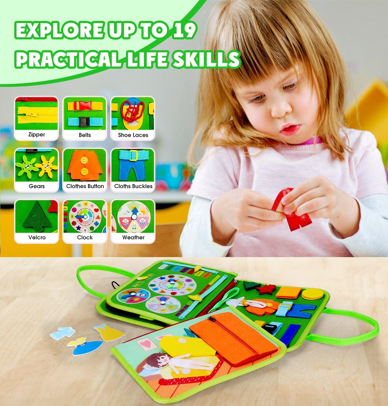 EduPlay Busy Board | Stimuliere Lernen - Montessori Aktivitätsboard für Kleinkinder