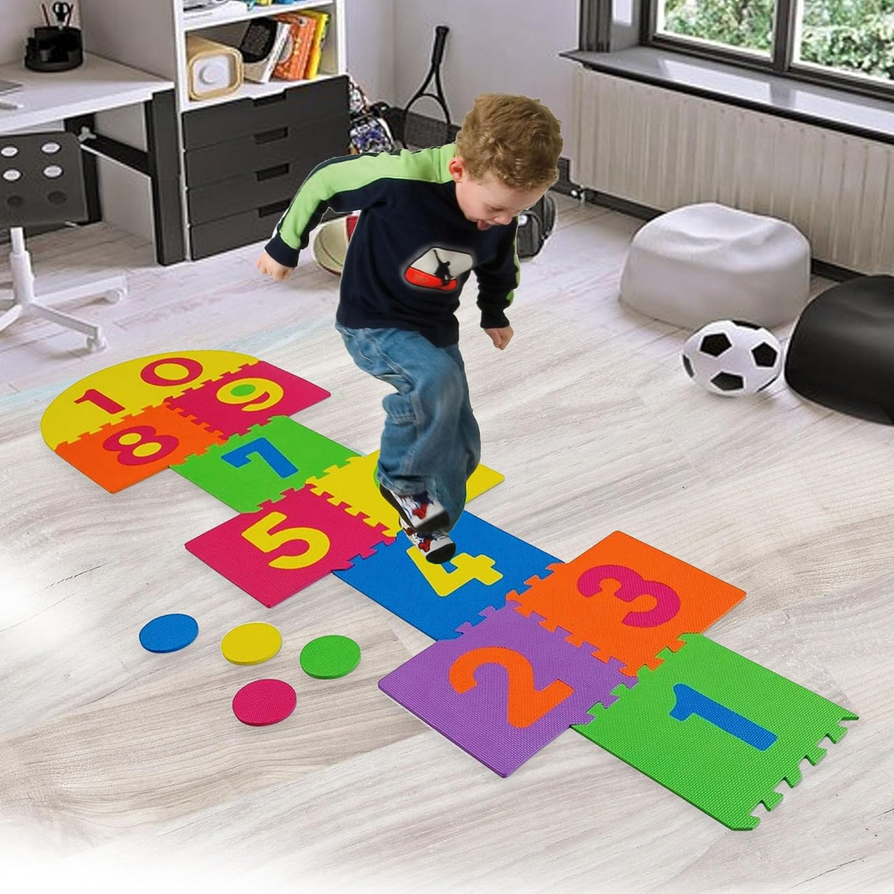 JumpJoy | Springplezier voor binnen en buiten - Zachte schuimrubberen hinkelmat voor kinderen