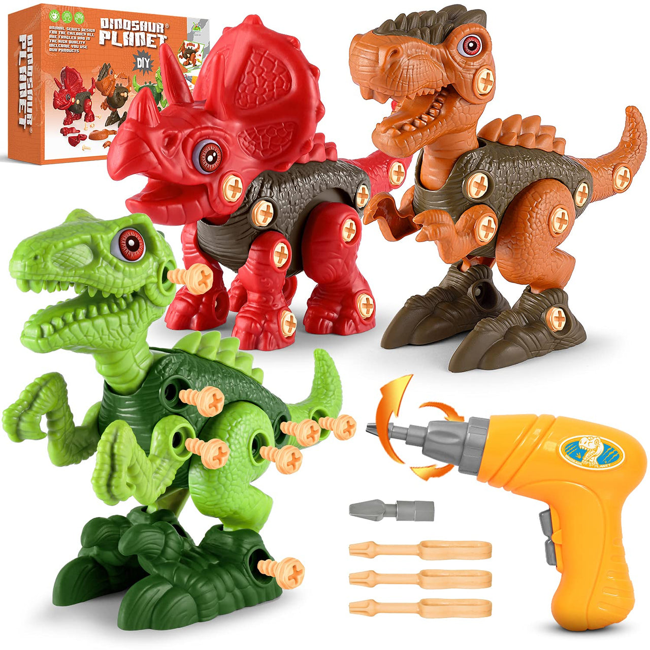 DinoBuild | Baue dein eigenes Abenteuer - Educatives Dinosaurier-Konstruktionsset mit Schrauben & Bohrmaschine