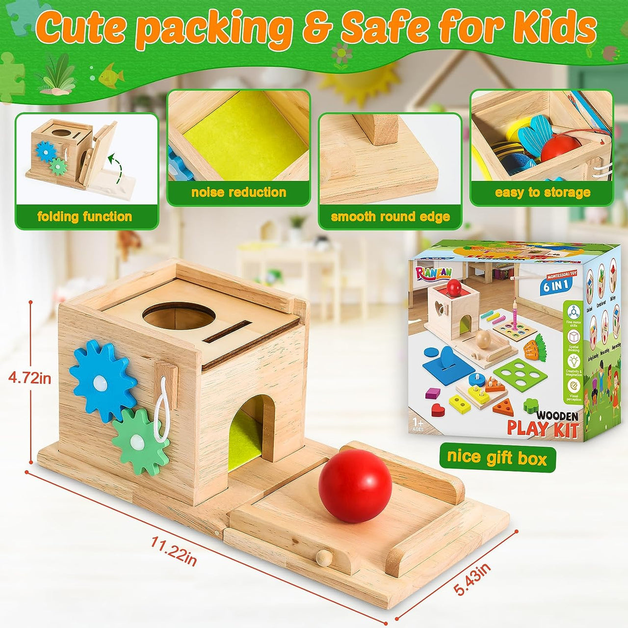 EcoToys EduPlay Box | Stimola l'apprendimento e la scoperta - Set di gioco in legno Montessori