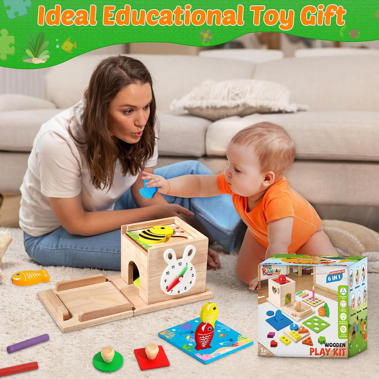 EcoToys EduPlay Box | Stimola l'apprendimento e la scoperta - Set di gioco in legno Montessori