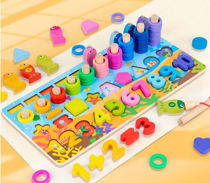 EcoToys Zahlenpuzzle | Zählen lernen mit Freude - Hölzerne Montessori Zahlenpuzzle & Angelspiel