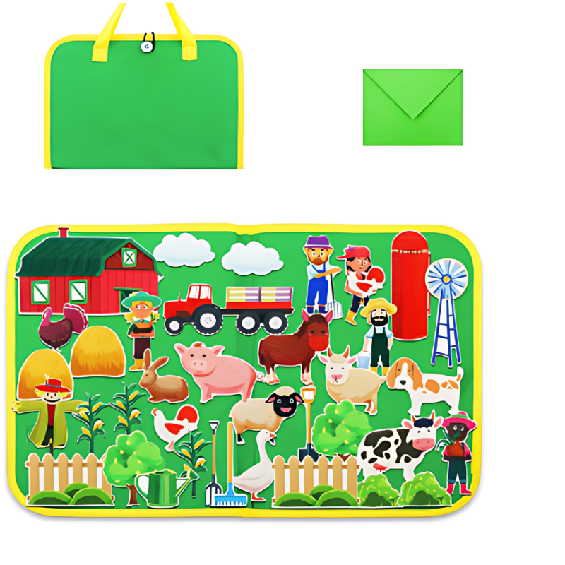 Montessori Feltro | Gioco tranquillo - Tavola educativa occupata con animali in feltro per bambini