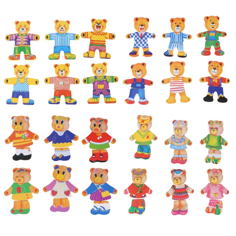 EcoToys Cartoon Bier Kleidung Puzzle | Bildungsspiel aus Holz - Lernen mit Kleidungswechseln