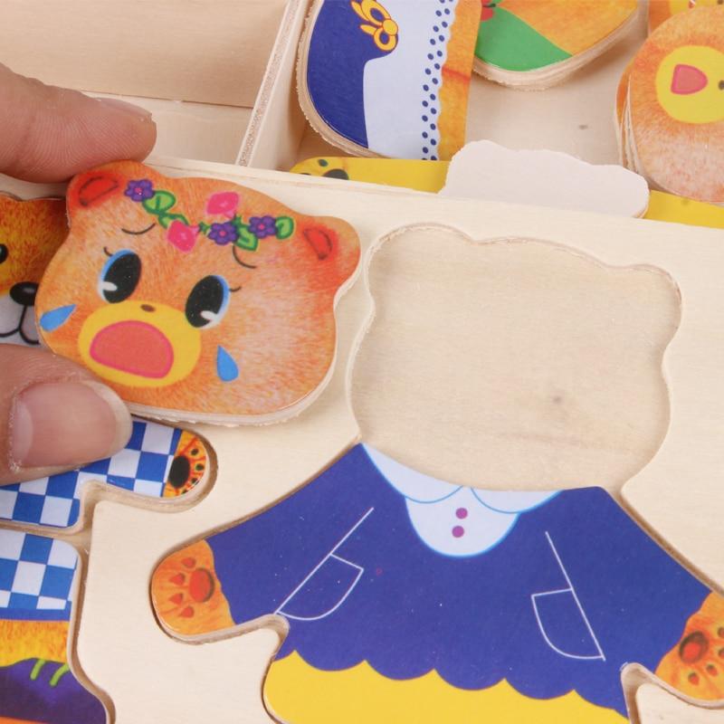 EcoToys Cartoon Bier Kleidung Puzzle | Bildungsspiel aus Holz - Lernen mit Kleidungswechseln