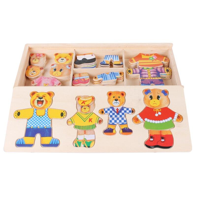 EcoToys Cartoon Bier Kleidung Puzzle | Bildungsspiel aus Holz - Lernen mit Kleidungswechseln