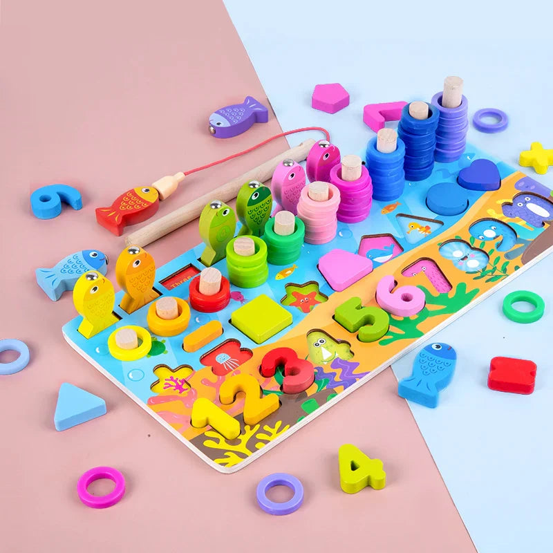 EcoToys Zahlenpuzzle | Zählen lernen mit Freude - Hölzerne Montessori Zahlenpuzzle & Angelspiel