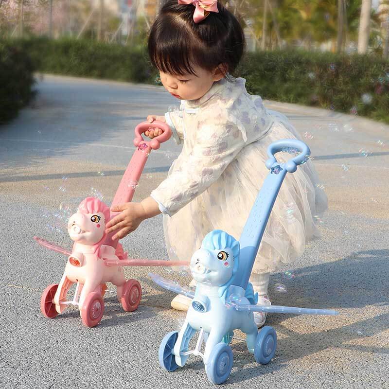 BubblePony | Magico divertimento con bolle - Macchina per bolle unicorno a spinta manuale per bambini