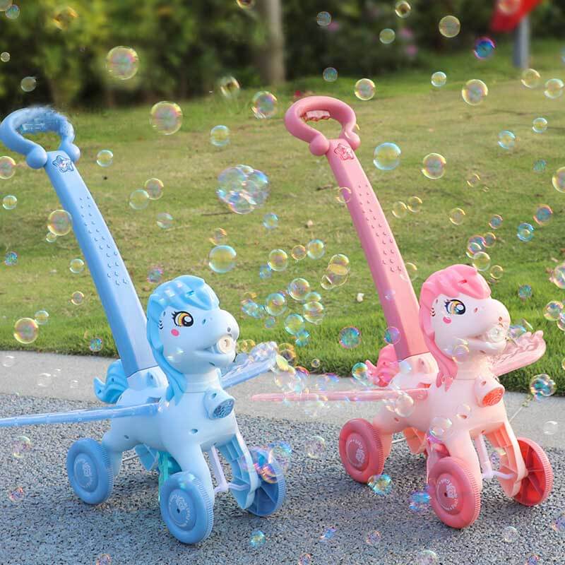 BubblePony | Magico divertimento con bolle - Macchina per bolle unicorno a spinta manuale per bambini