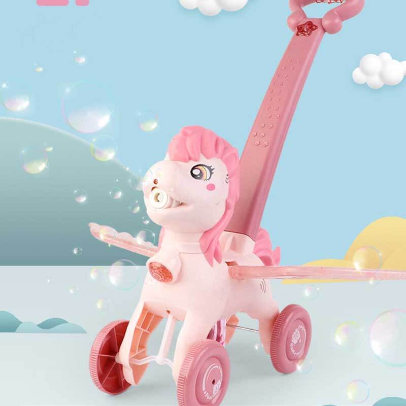 BubblePony | Magico divertimento con bolle - Macchina per bolle unicorno a spinta manuale per bambini