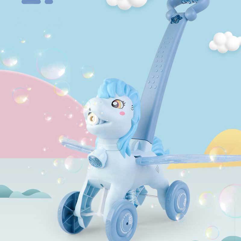 BubblePony | Magico divertimento con bolle - Macchina per bolle unicorno a spinta manuale per bambini