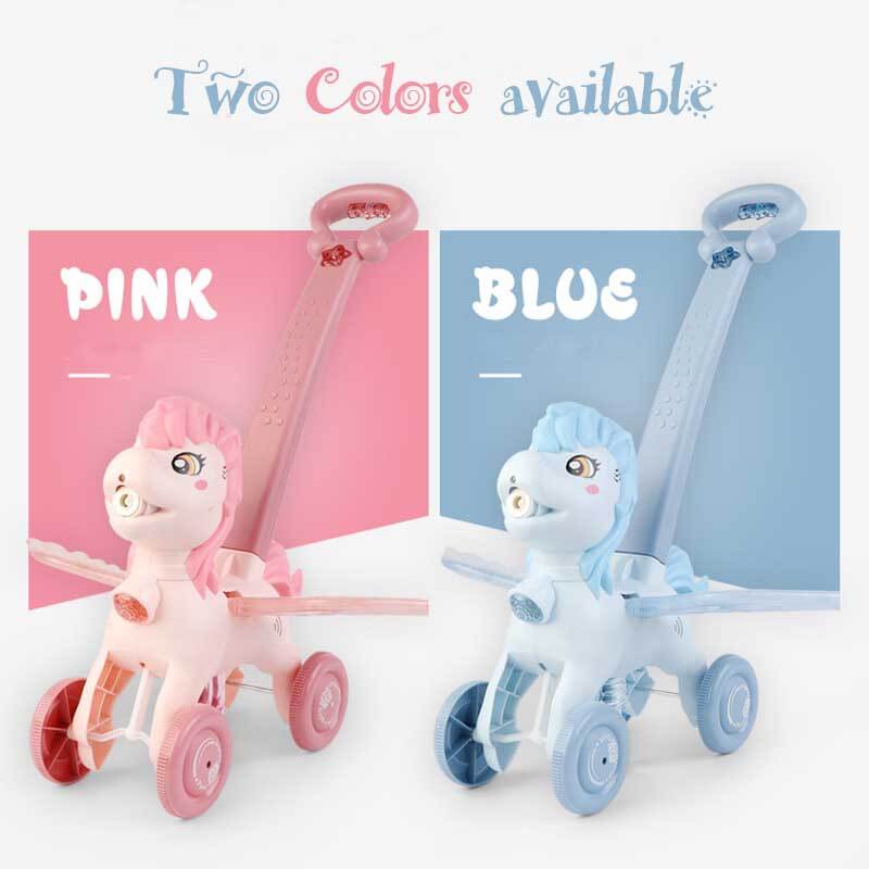 BubblePony | Magico divertimento con bolle - Macchina per bolle unicorno a spinta manuale per bambini